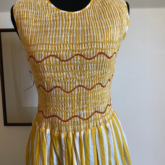 Loretta Caponi Striped Cotton Dress - Yellow & White - Picture 6 of 10